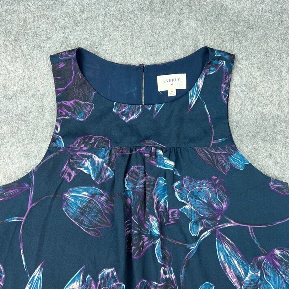 Everly Dress‎ Womens Medium Blue Green Floral Sleeveless Shift Lined Midi - Picture 2 of 15